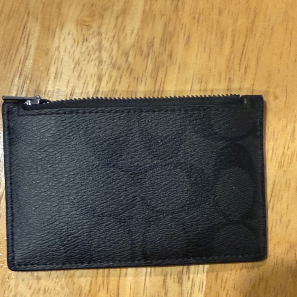 Coach Black Leather Card Wallet with Zipper Pocket - Picture 3 of 4